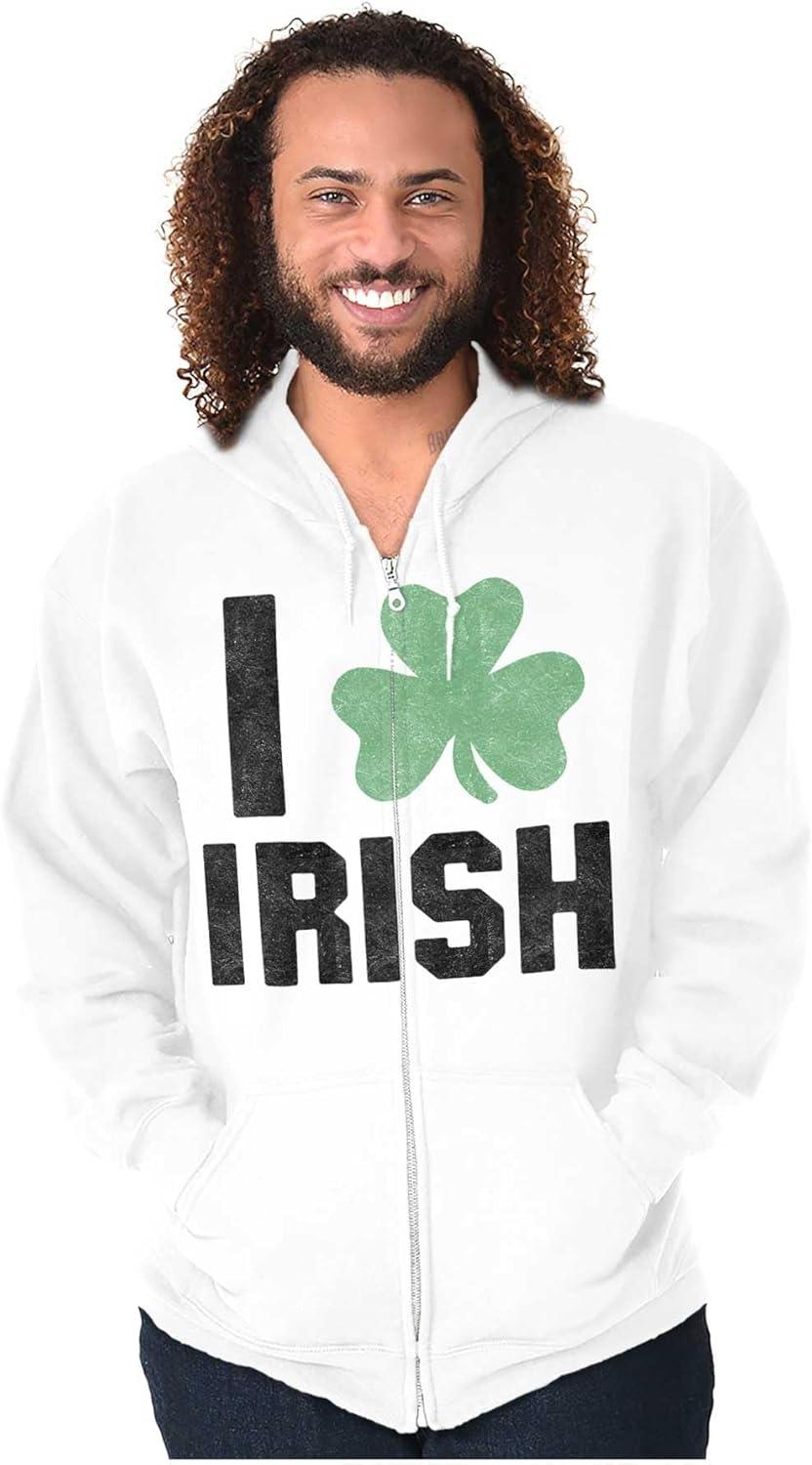 imageBrisco Brands St Patricks Day Irish Pride Shamrock Zip Up Hoodie Mens WomensWhite