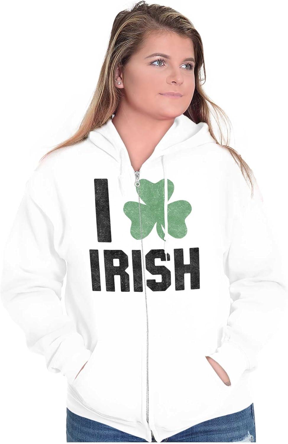 imageBrisco Brands St Patricks Day Irish Pride Shamrock Zip Up Hoodie Mens WomensWhite