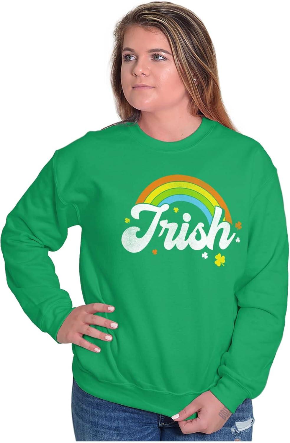imageBrisco Brands St Patricks Day Irish Rainbow Clover Women Crewneck SweatshirtIrish Green