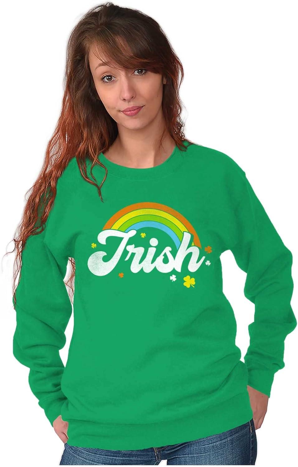 imageBrisco Brands St Patricks Day Irish Rainbow Clover Women Crewneck SweatshirtIrish Green