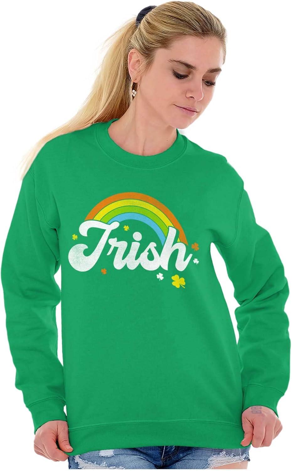 imageBrisco Brands St Patricks Day Irish Rainbow Clover Women Crewneck SweatshirtIrish Green