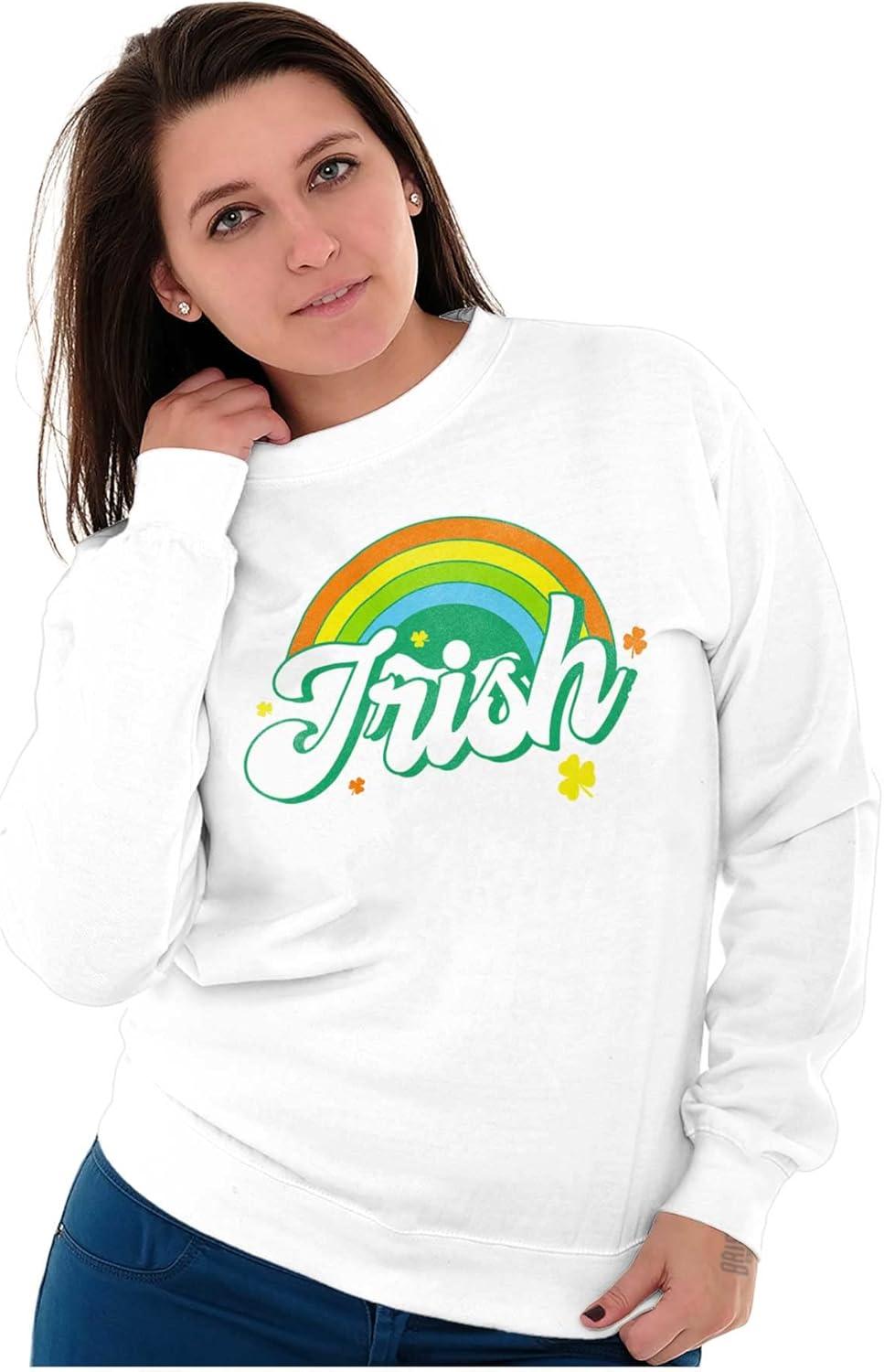 imageBrisco Brands St Patricks Day Irish Rainbow Clover Women Crewneck SweatshirtWhite