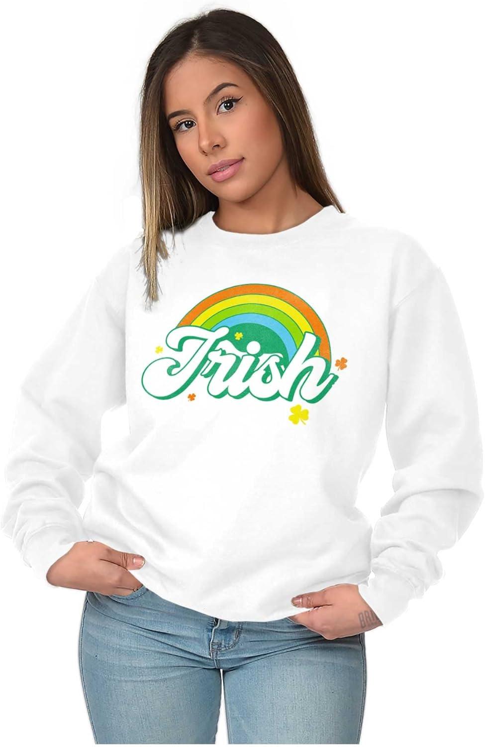 imageBrisco Brands St Patricks Day Irish Rainbow Clover Women Crewneck SweatshirtWhite