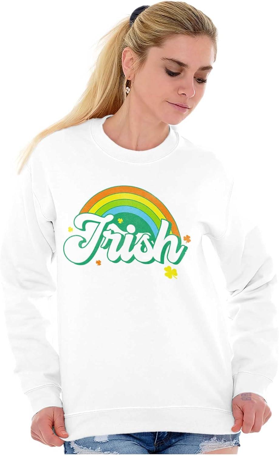 imageBrisco Brands St Patricks Day Irish Rainbow Clover Women Crewneck SweatshirtWhite