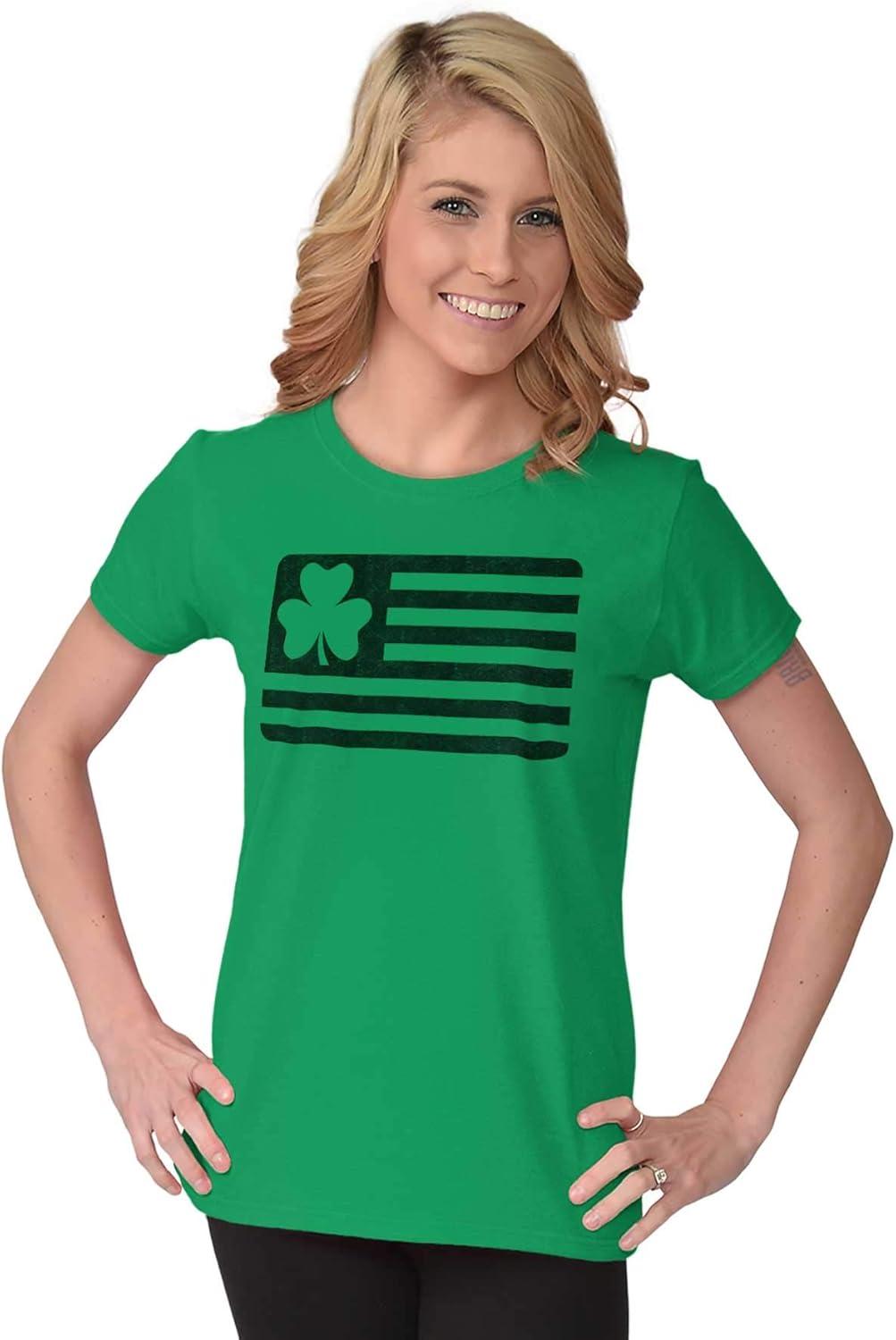 imageBrisco Brands St Patricks Day IrishAmerican Pride Womens Slim Fit Graphic TeeIrish Green