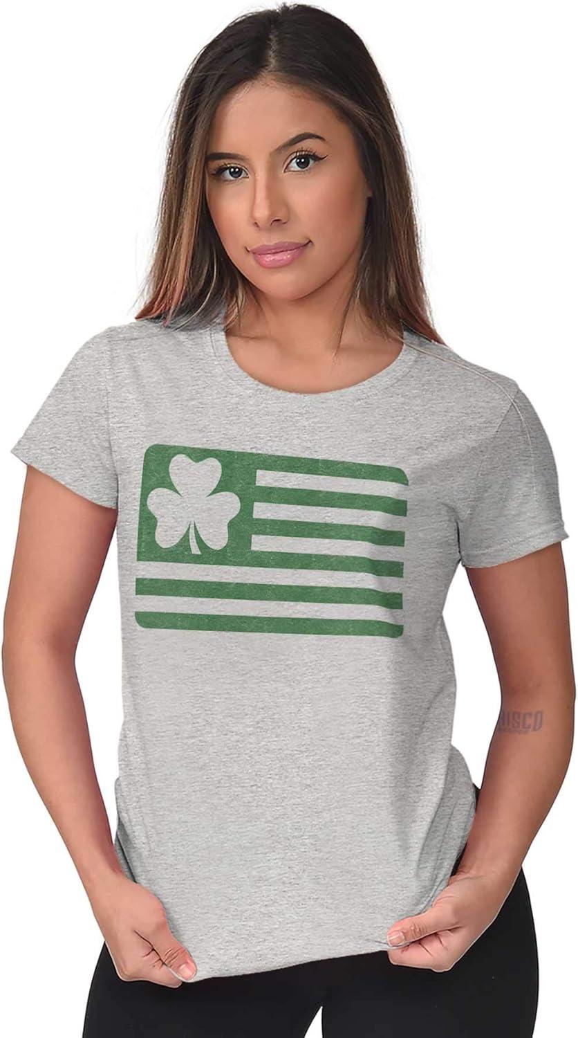 imageBrisco Brands St Patricks Day IrishAmerican Pride Womens Slim Fit Graphic TeeSport Grey