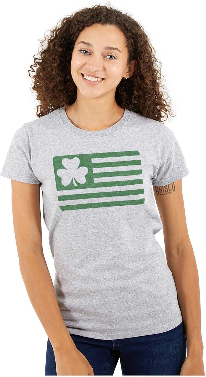 imageBrisco Brands St Patricks Day IrishAmerican Pride Womens Slim Fit Graphic TeeSport Grey