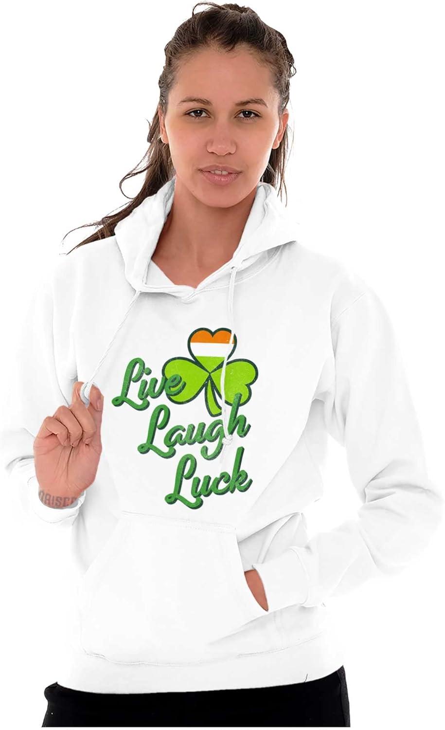 imageBrisco Brands St Patricks Day Live Laugh Luck Hoodie Sweatshirt WomenWhite