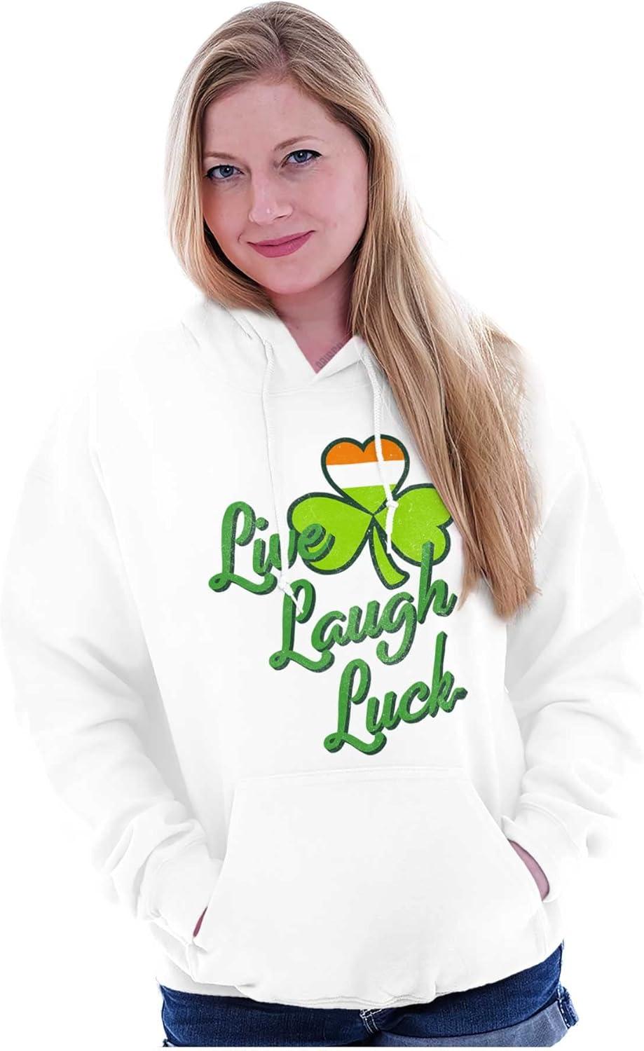 imageBrisco Brands St Patricks Day Live Laugh Luck Hoodie Sweatshirt WomenWhite