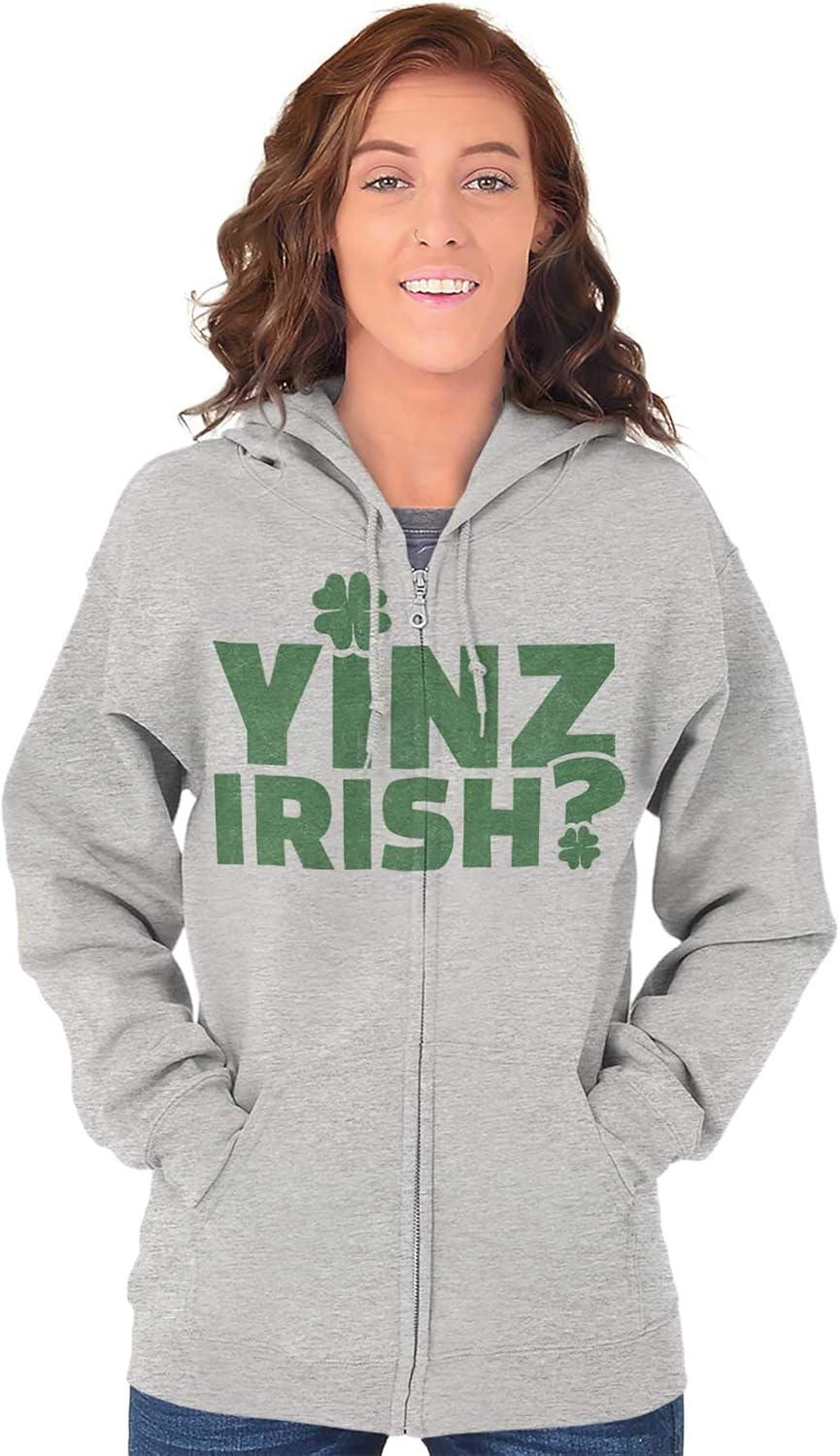 imageBrisco Brands Yinz Irish Funny St Patricks Day Zip Up Hoodie Mens WomensSport Grey