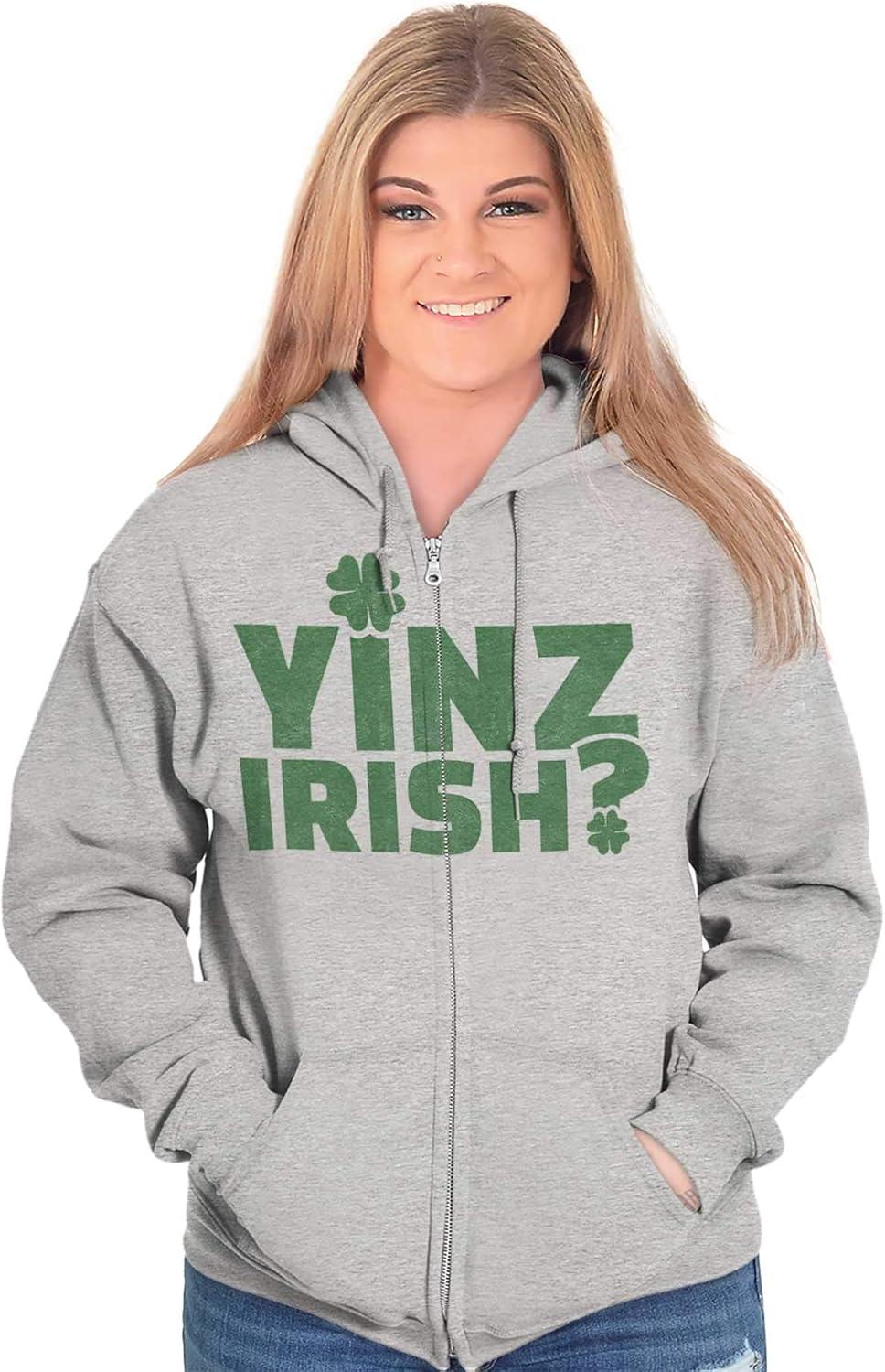 imageBrisco Brands Yinz Irish Funny St Patricks Day Zip Up Hoodie Mens WomensSport Grey