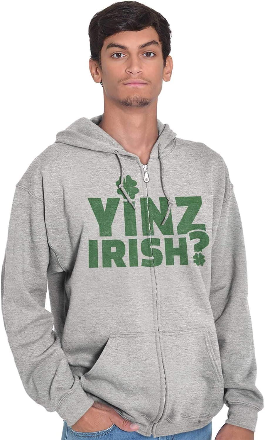 imageBrisco Brands Yinz Irish Funny St Patricks Day Zip Up Hoodie Mens WomensSport Grey