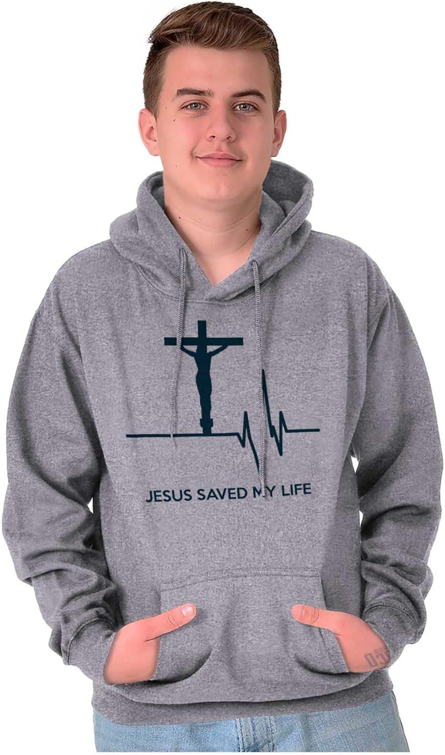 imageChristian Strong Jesus Saved My Life Crucifix Hoodie Sweatshirt Women MenAsh Grey