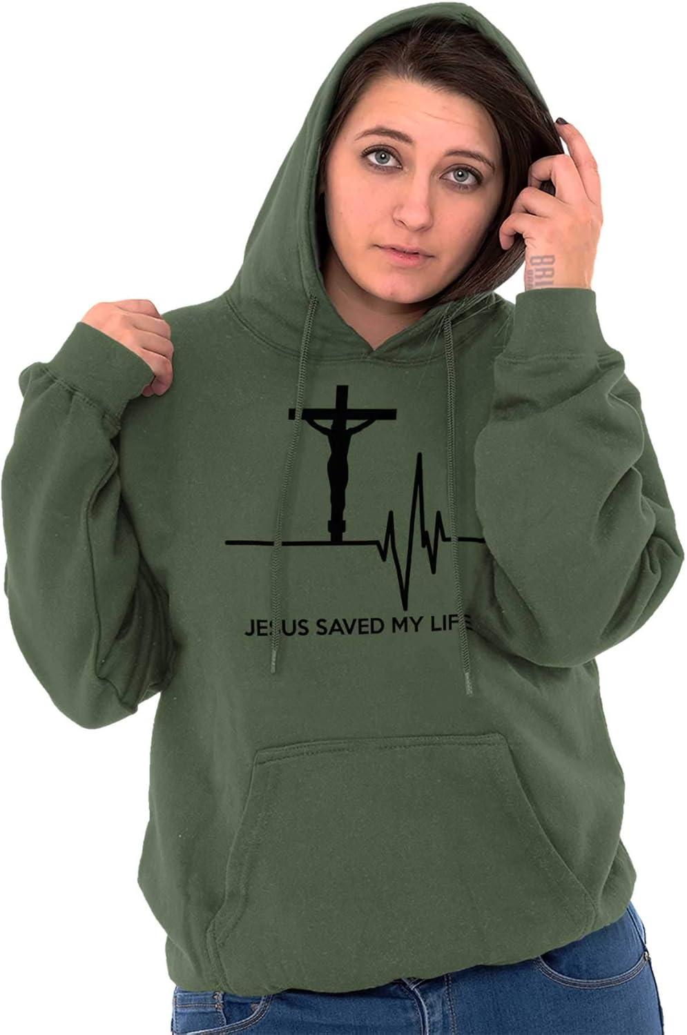 imageChristian Strong Jesus Saved My Life Crucifix Hoodie Sweatshirt Women MenMilitary Green