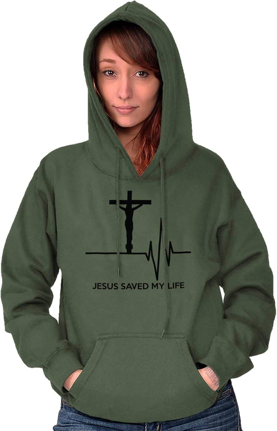 imageChristian Strong Jesus Saved My Life Crucifix Hoodie Sweatshirt Women MenMilitary Green
