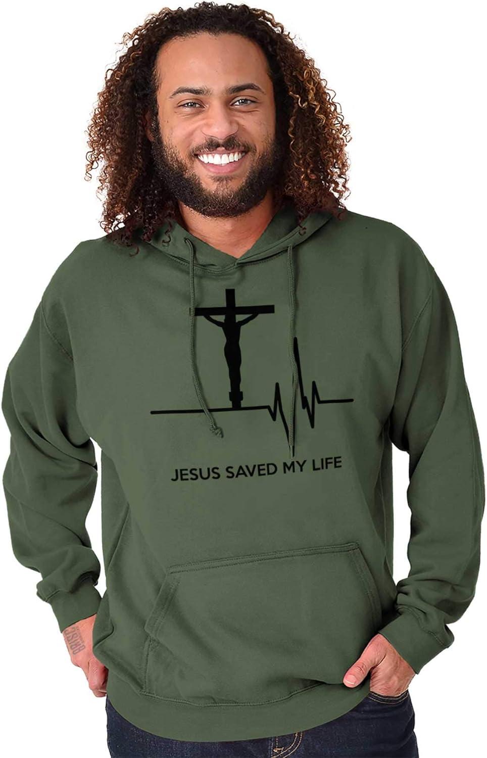 imageChristian Strong Jesus Saved My Life Crucifix Hoodie Sweatshirt Women MenMilitary Green