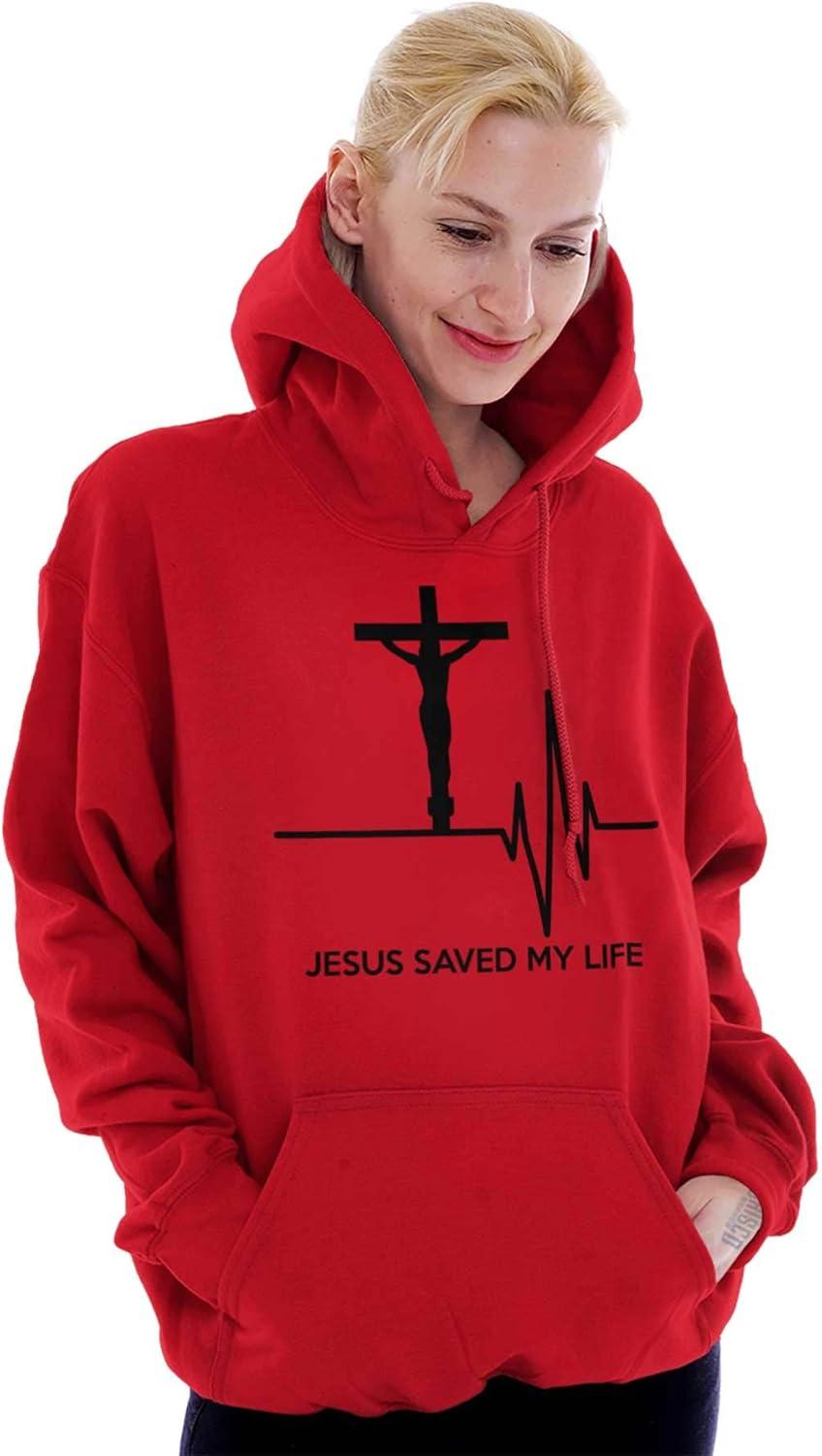 imageChristian Strong Jesus Saved My Life Crucifix Hoodie Sweatshirt Women MenRed