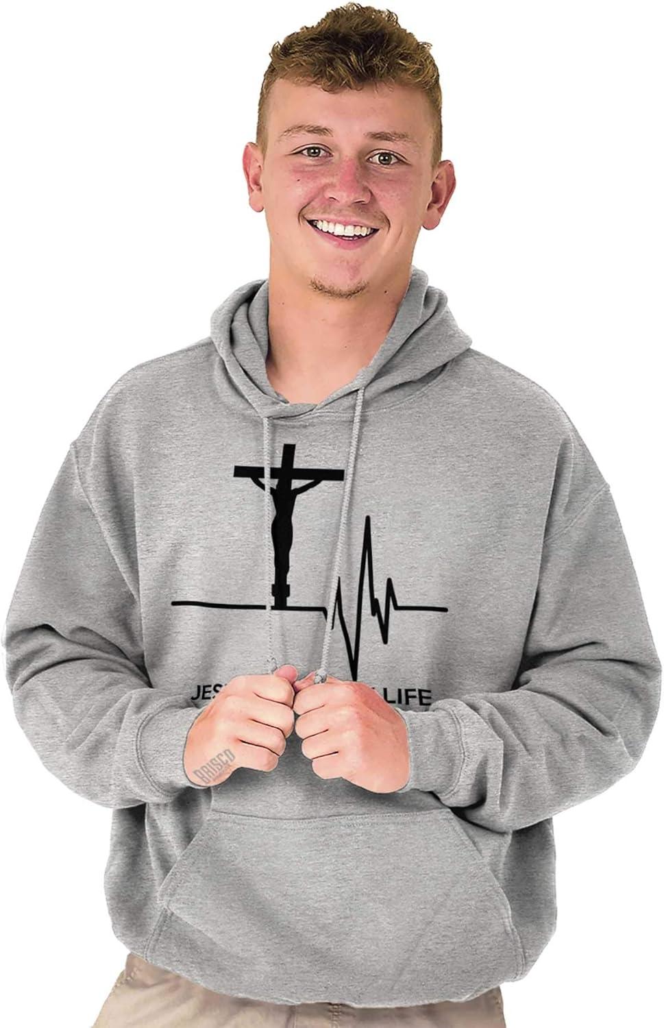 imageChristian Strong Jesus Saved My Life Crucifix Hoodie Sweatshirt Women MenSport Grey