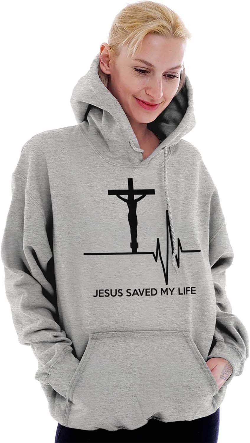 imageChristian Strong Jesus Saved My Life Crucifix Hoodie Sweatshirt Women MenSport Grey
