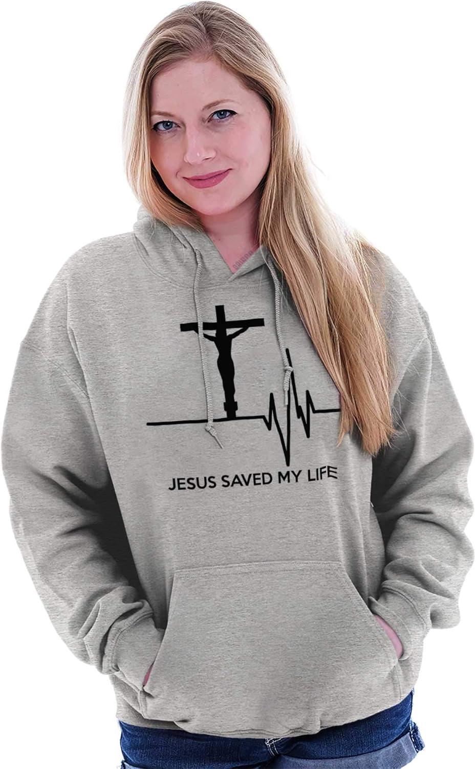 imageChristian Strong Jesus Saved My Life Crucifix Hoodie Sweatshirt Women MenSport Grey
