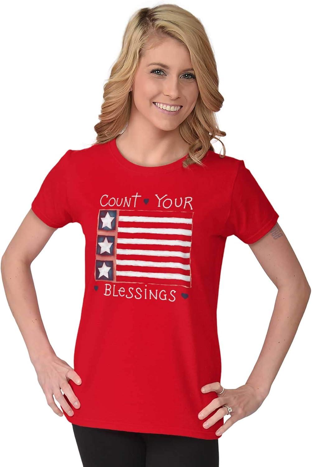 imageClassic Teaze Count Your Blessings Cute Americana Womens Slim Fit Graphic TeeRed