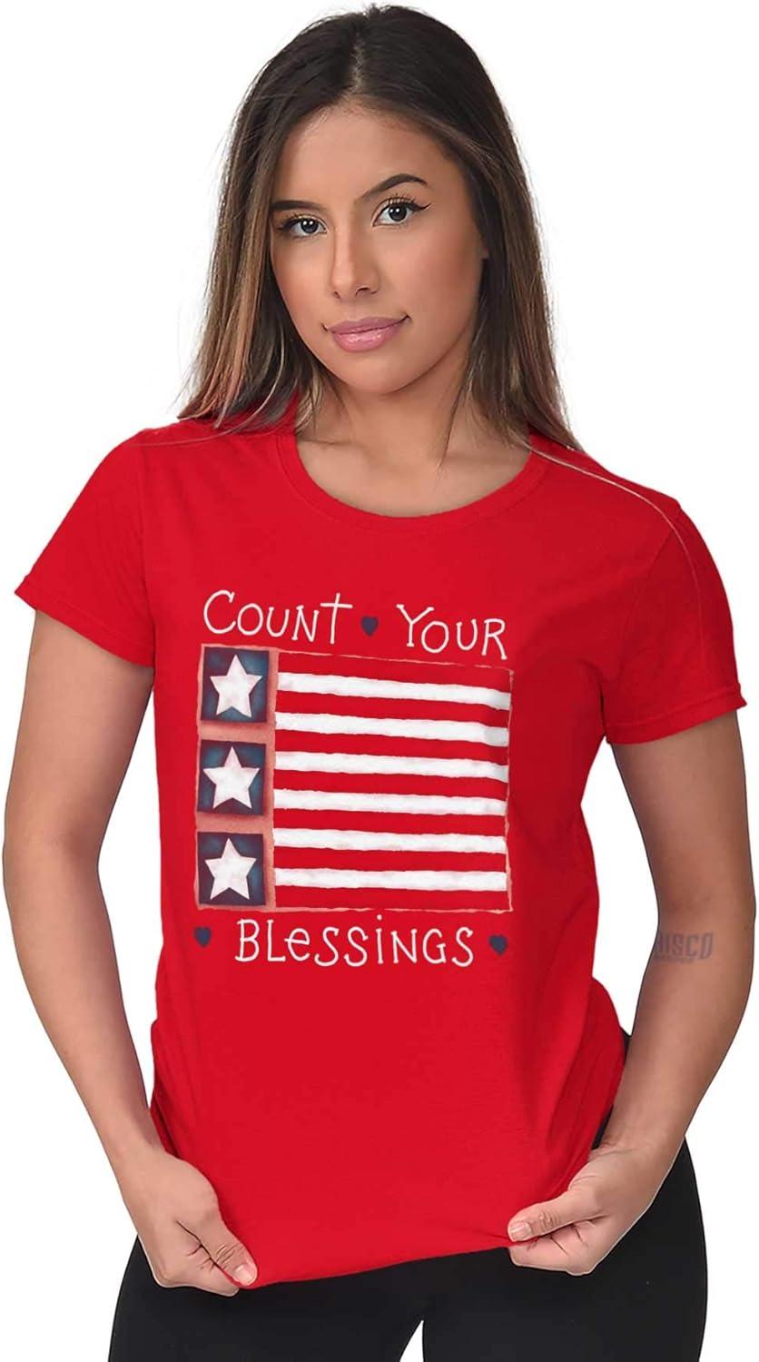 imageClassic Teaze Count Your Blessings Cute Americana Womens Slim Fit Graphic TeeRed