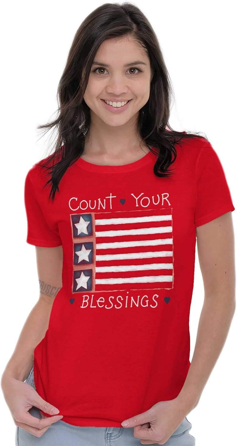 imageClassic Teaze Count Your Blessings Cute Americana Womens Slim Fit Graphic TeeRed