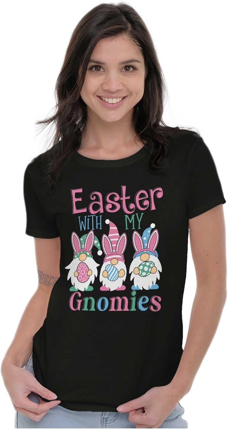 imageCute Funny Easter with My Gnomies Womens Slim Fit Graphic TeeBlack