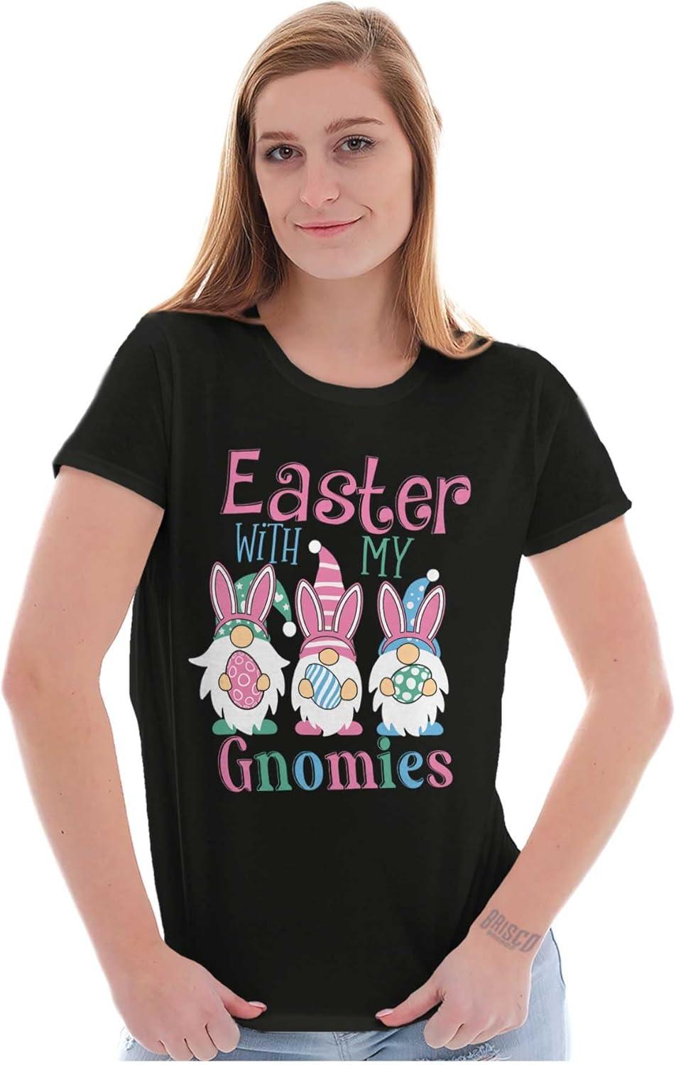 imageCute Funny Easter with My Gnomies Womens Slim Fit Graphic TeeBlack