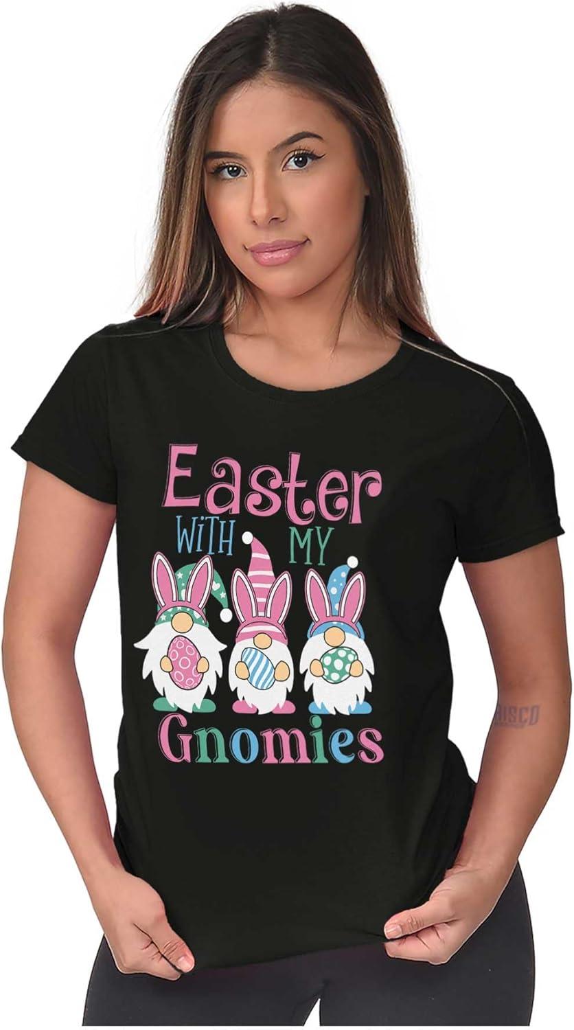 imageCute Funny Easter with My Gnomies Womens Slim Fit Graphic TeeBlack