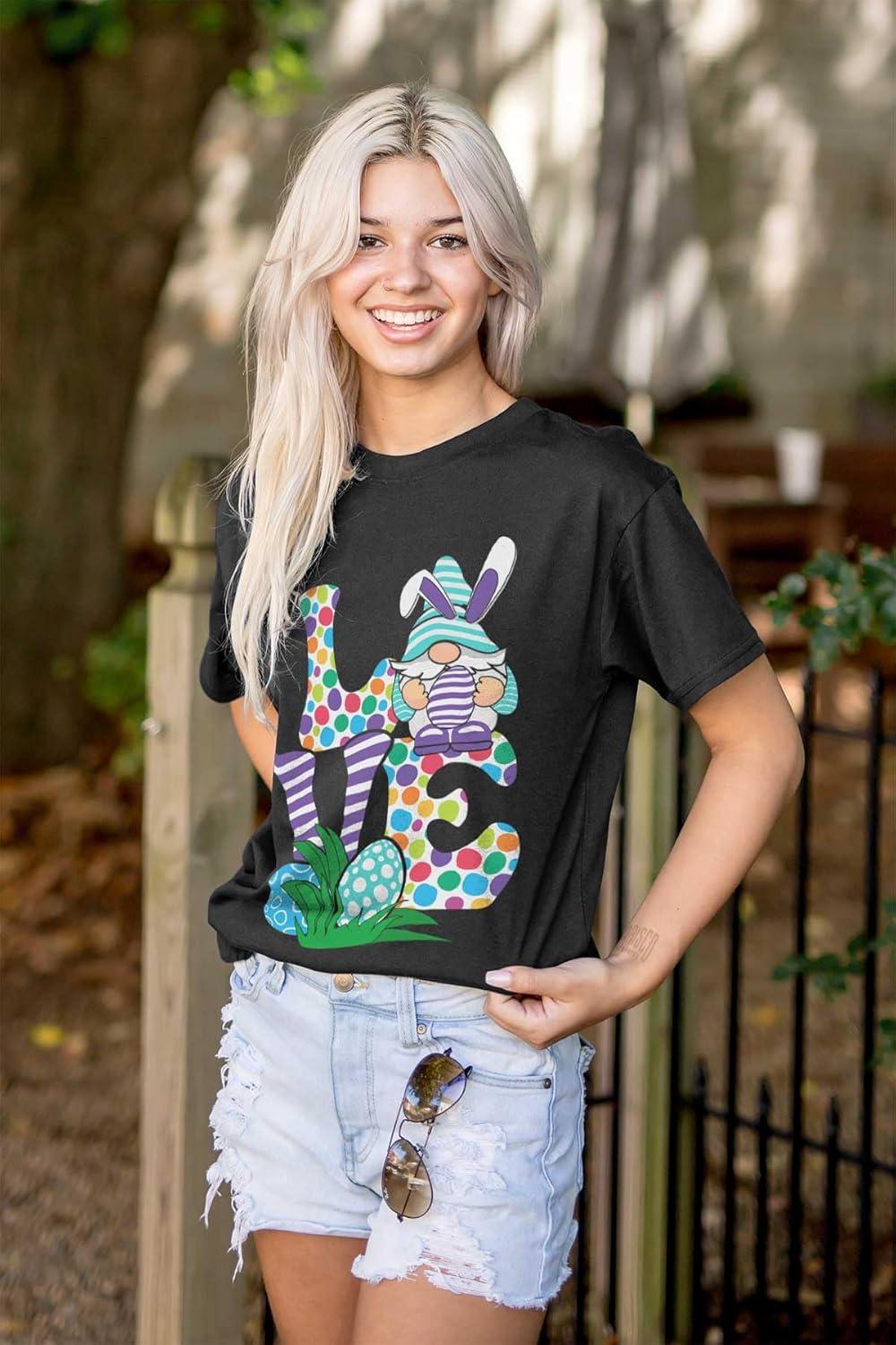 imageEaster Bunny Gnome Love Egg Hunt Womens Graphic T Shirt TeesBlack
