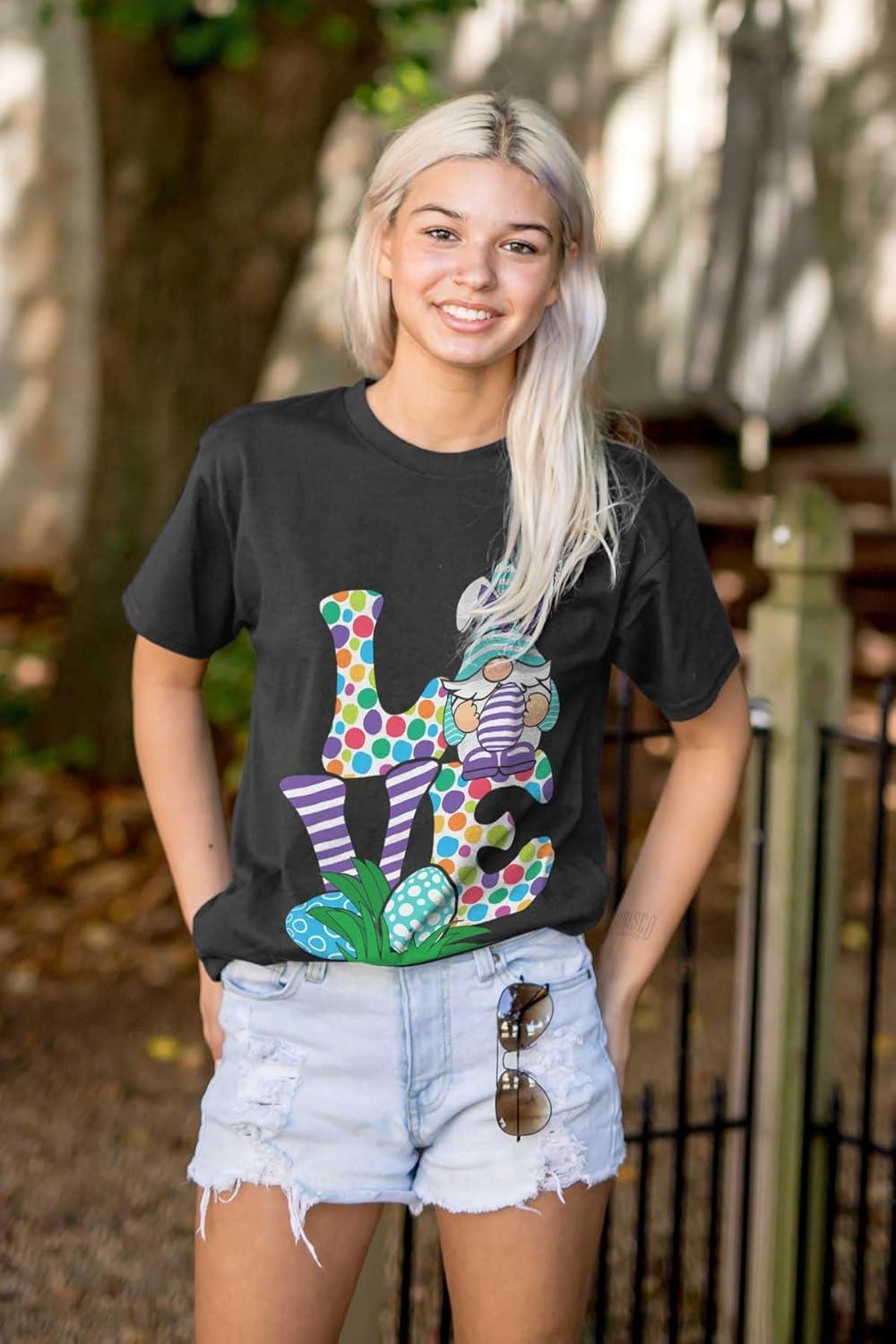 imageEaster Bunny Gnome Love Egg Hunt Womens Graphic T Shirt TeesBlack