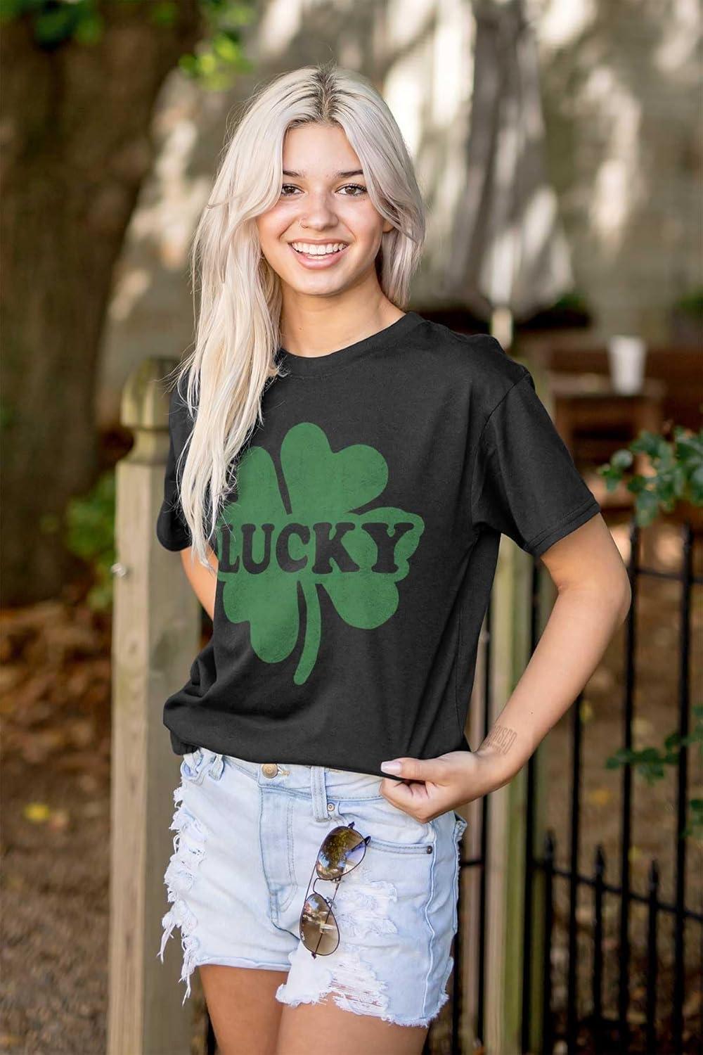 imageLucky 4 Leaf Clover St Patricks Day Graphic T Shirt Men or WomenBlack