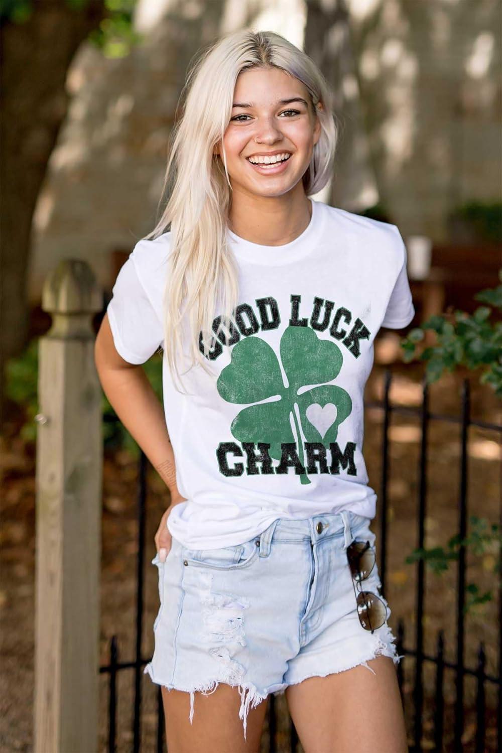 imageShamrock Good Luck Charm St Pattys Womens Graphic T Shirt TeesWhite