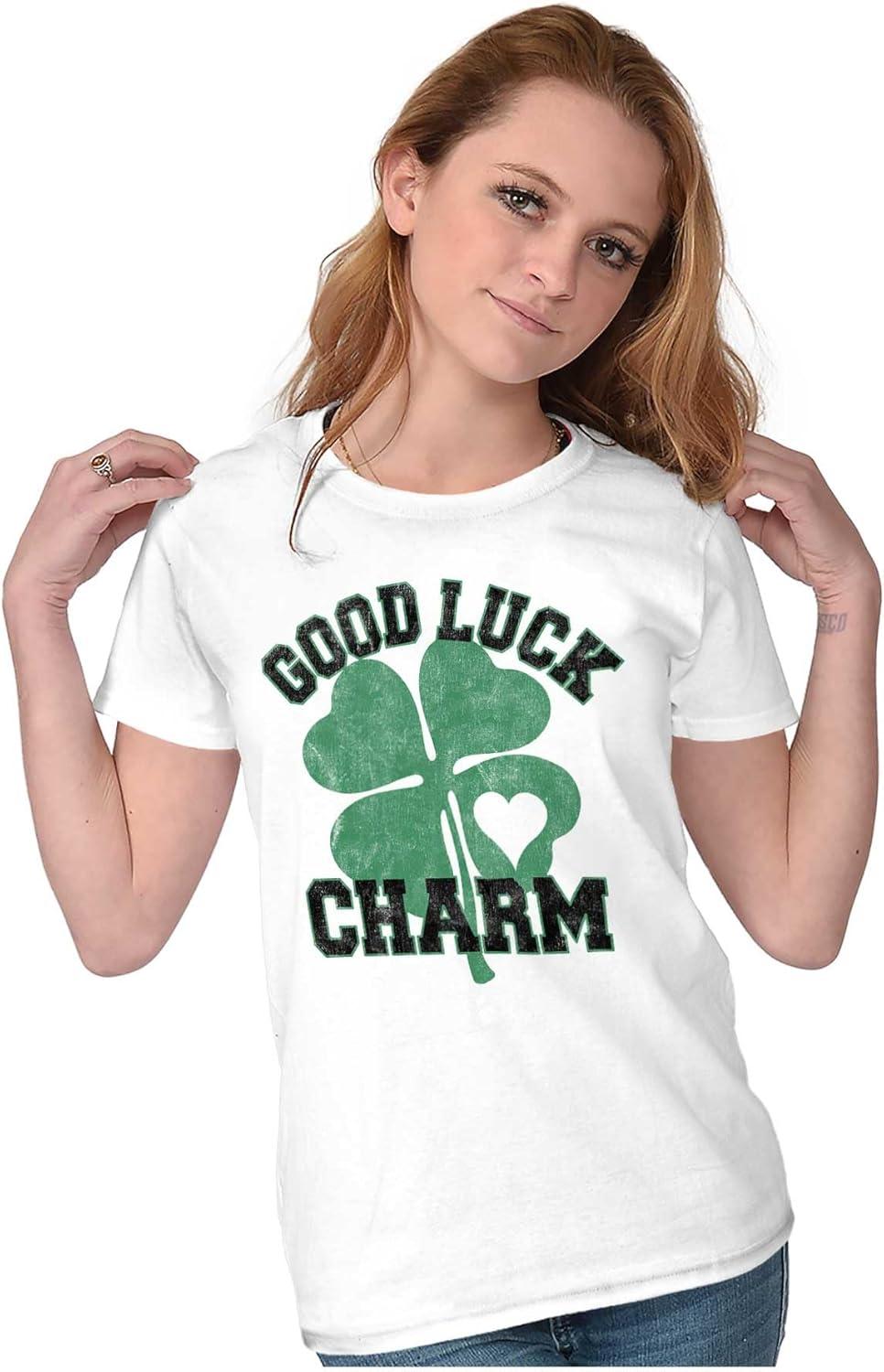 imageShamrock Good Luck Charm St Pattys Womens Slim Fit Graphic TeeWhite