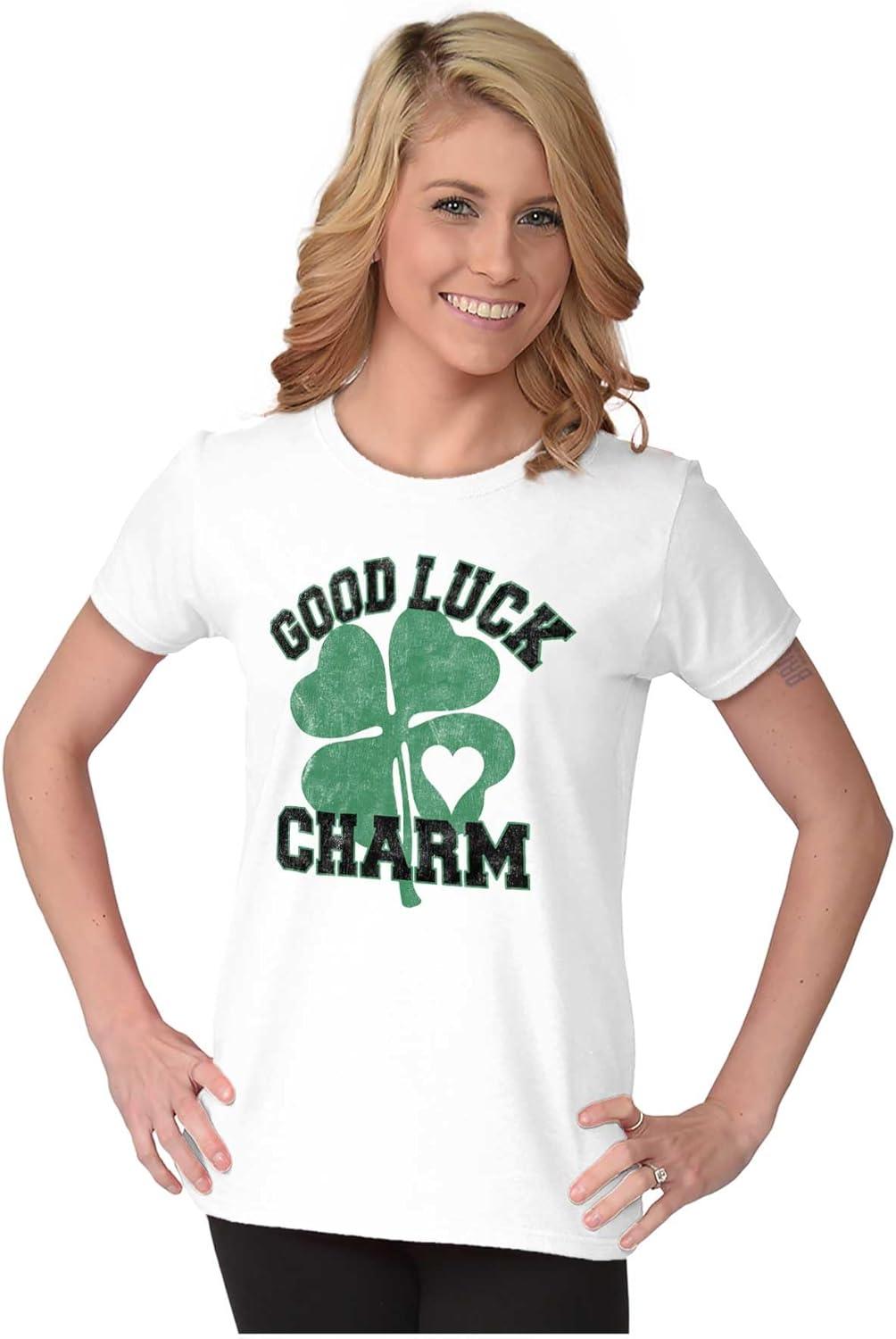 imageShamrock Good Luck Charm St Pattys Womens Slim Fit Graphic TeeWhite