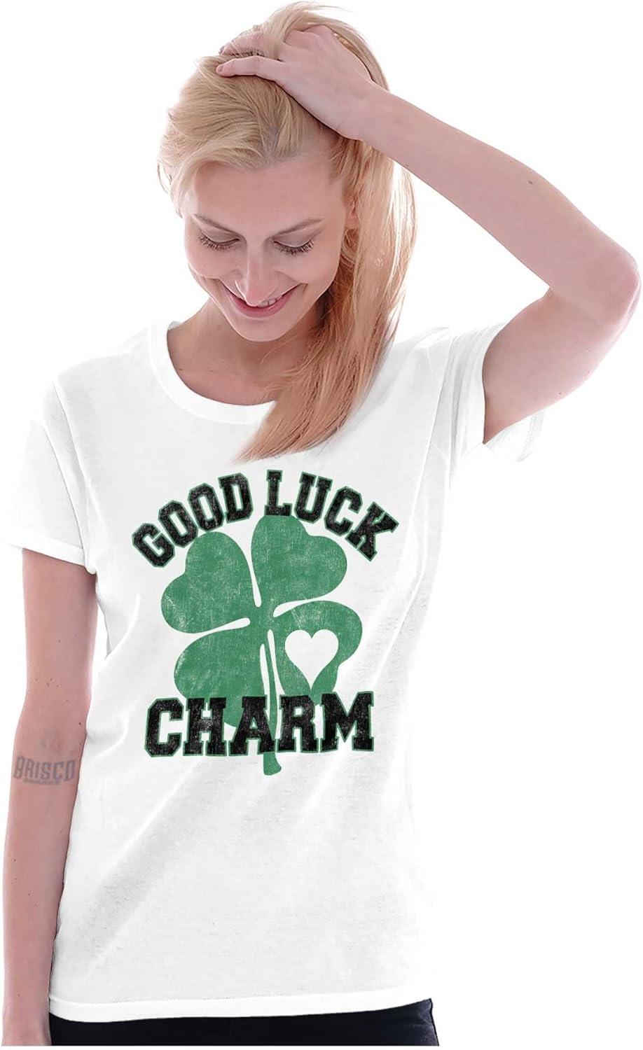 imageShamrock Good Luck Charm St Pattys Womens Slim Fit Graphic TeeWhite
