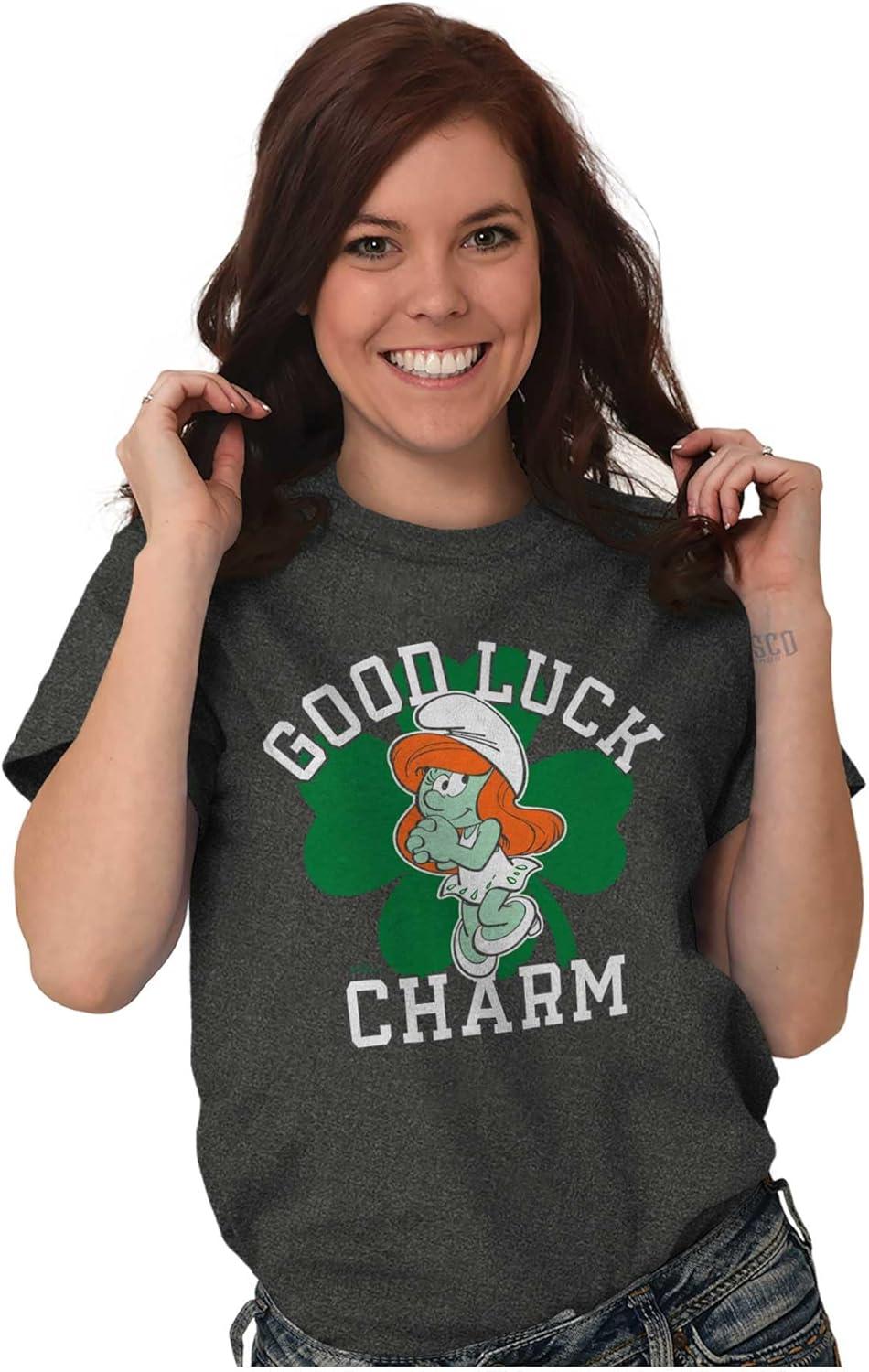 imageSmurfette St Paddys Good Luck Charm Womens Graphic T Shirt TeesDark Heather