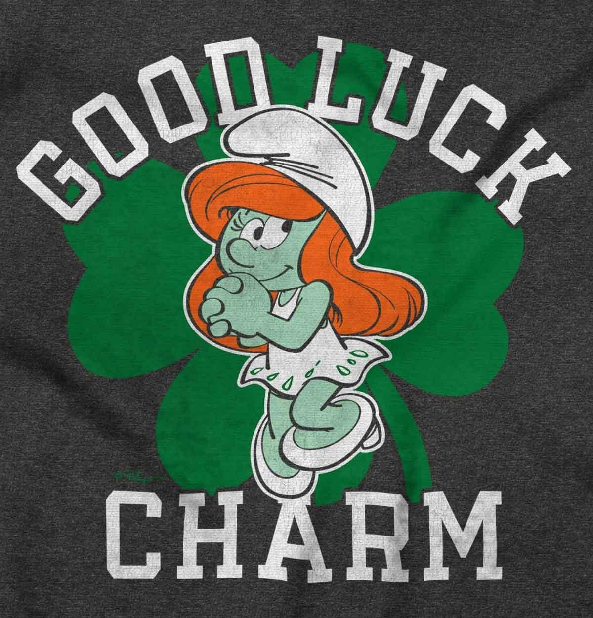 imageSmurfette St Paddys Good Luck Charm Womens Graphic T Shirt TeesDark Heather