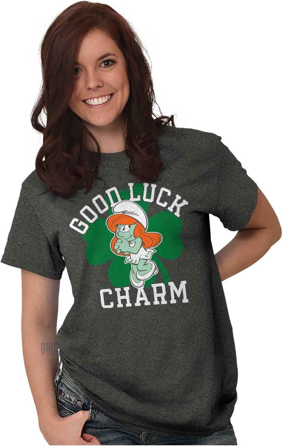 imageSmurfette St Paddys Good Luck Charm Womens Graphic T Shirt TeesDark Heather