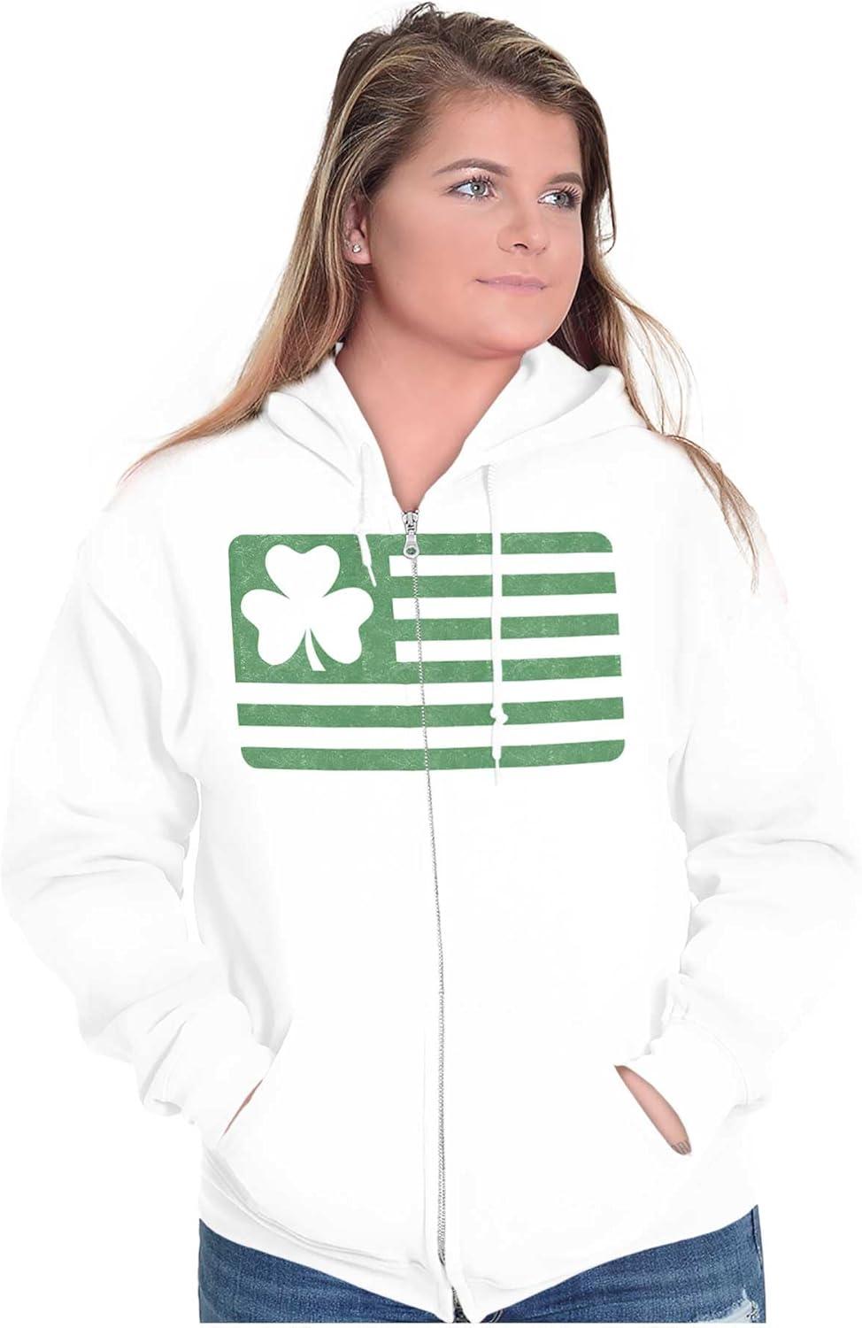 imageSt Patricks Day IrishAmerican Pride Zip Up Hoodie Mens WomensWhite