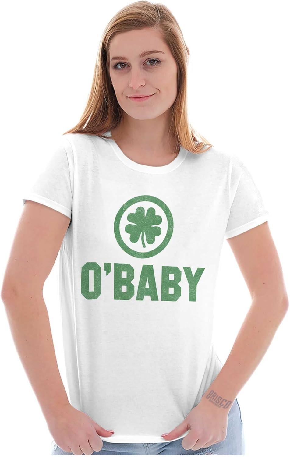 imageSt Patricks Day O Baby Shamrock Womens Slim Fit Graphic TeeWhite