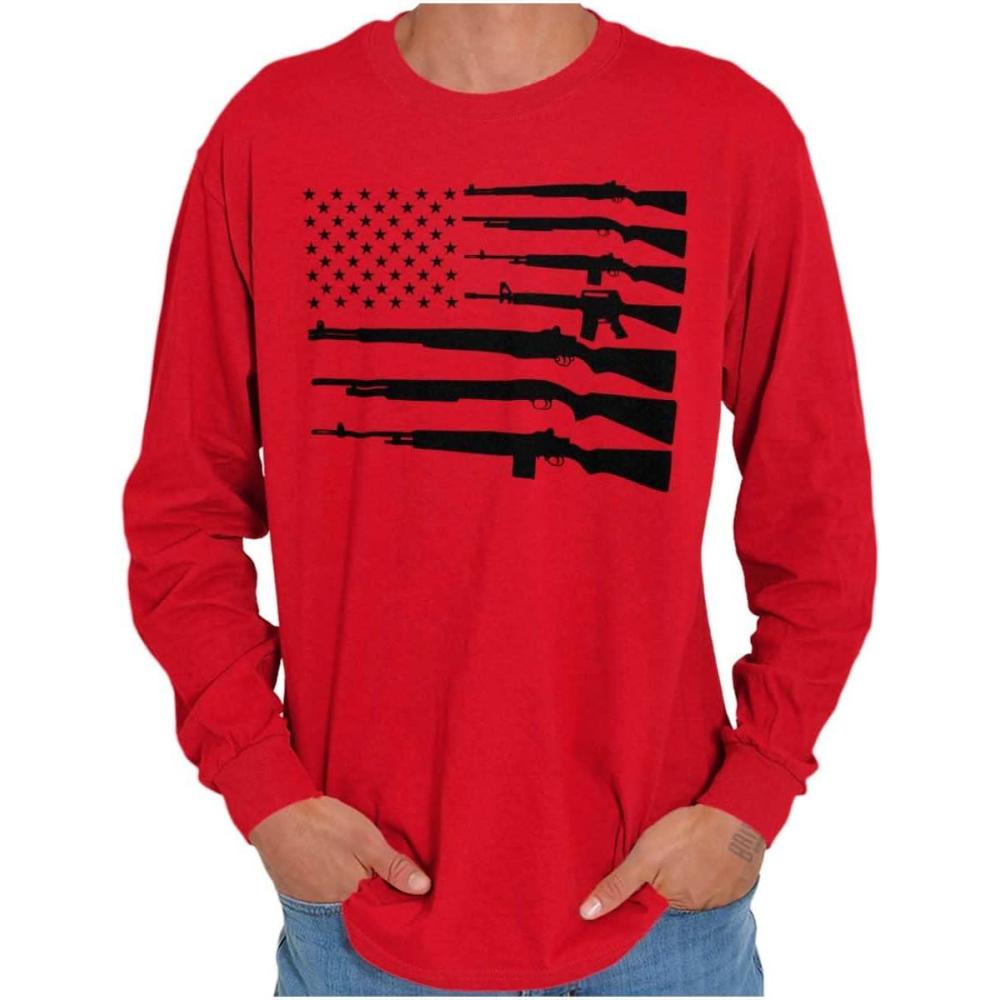 imageAmerican Flag Arms USA Pro 2A Rights Long Sleeve Tshirt Men WomenRed