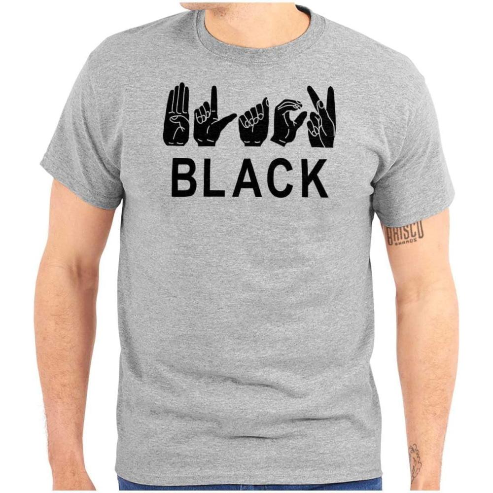 imageBrisco Brands Black ASL American Sign Language Graphic T Shirt Men or WomenSport Grey