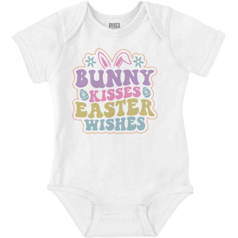imageBrisco Brands Cute Bunny Kisses Easter Wishes Baby Bodysuit Jumper GirlsWhite