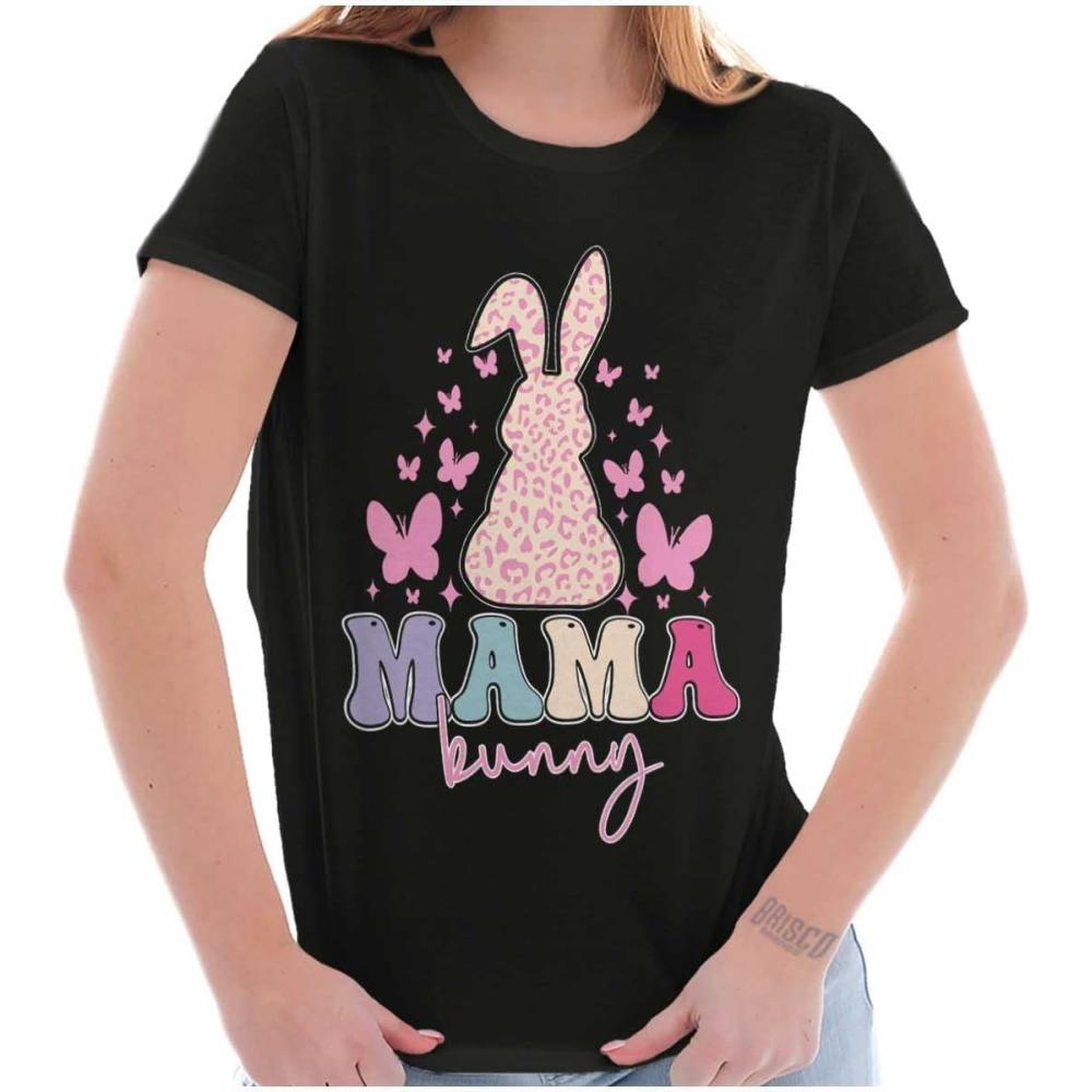 imageBrisco Brands Cute Easter Mama Bunny Butterflies Womens Slim Fit Graphic TeeBlack