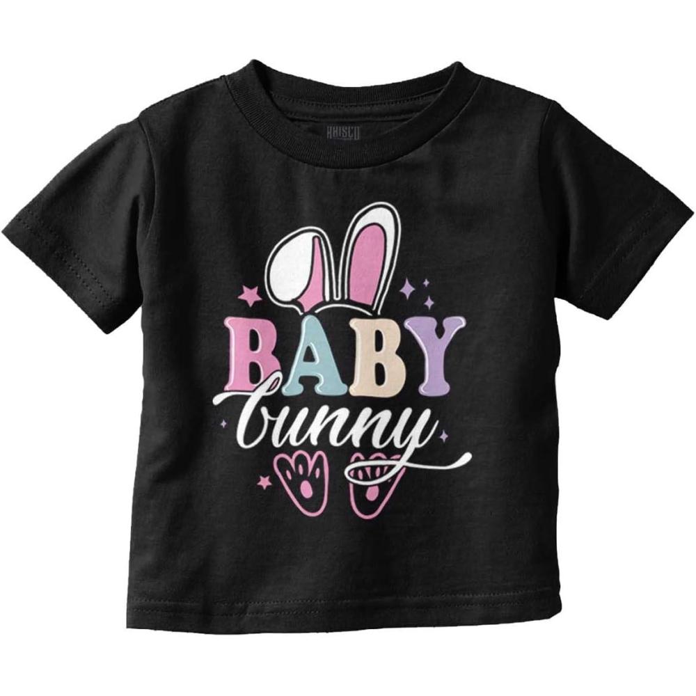 imageBrisco Brands Cute Spring Easter Baby Bunny Ears Toddler Baby Girl T ShirtBlack