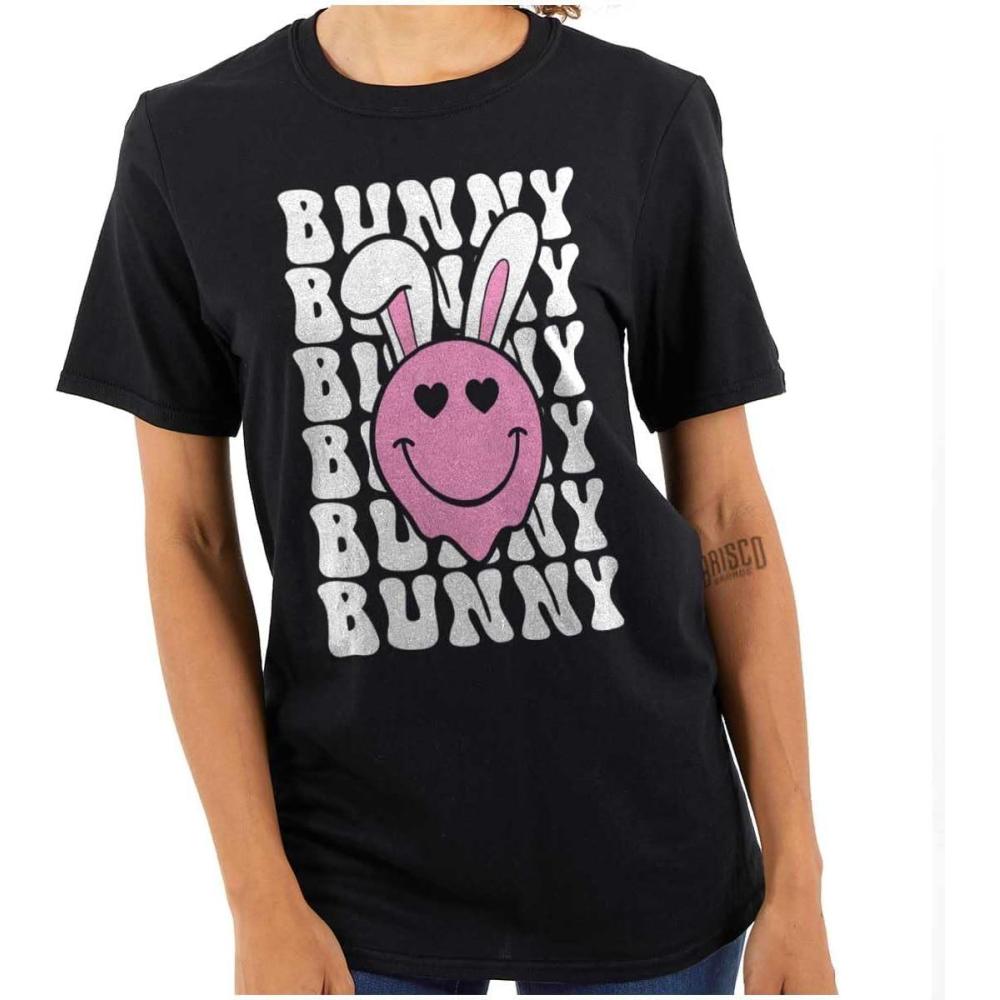 imageBrisco Brands Easter Bunny Ears Heart Eyes Smile Womens Graphic T Shirt TeesBlack