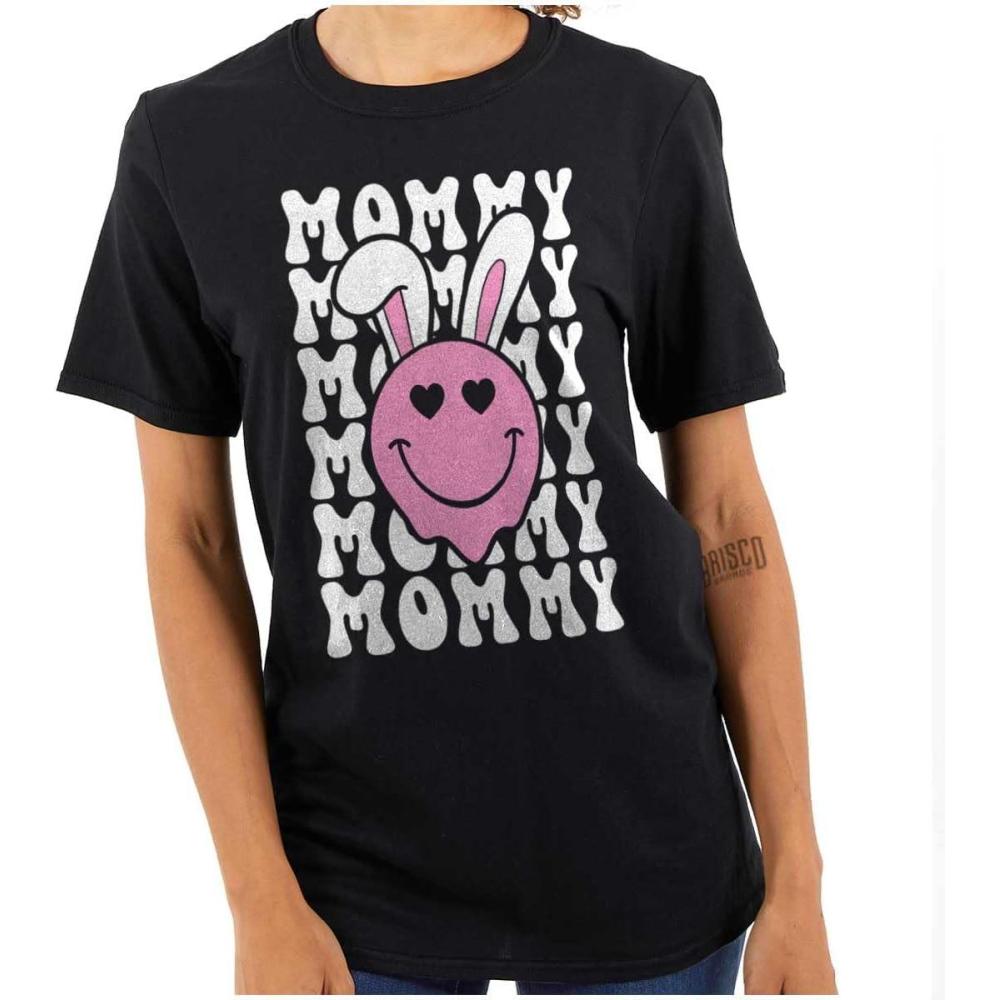 imageBrisco Brands Easter Bunny Mommy Heart Eyes Smile Womens Graphic T Shirt TeesBlack