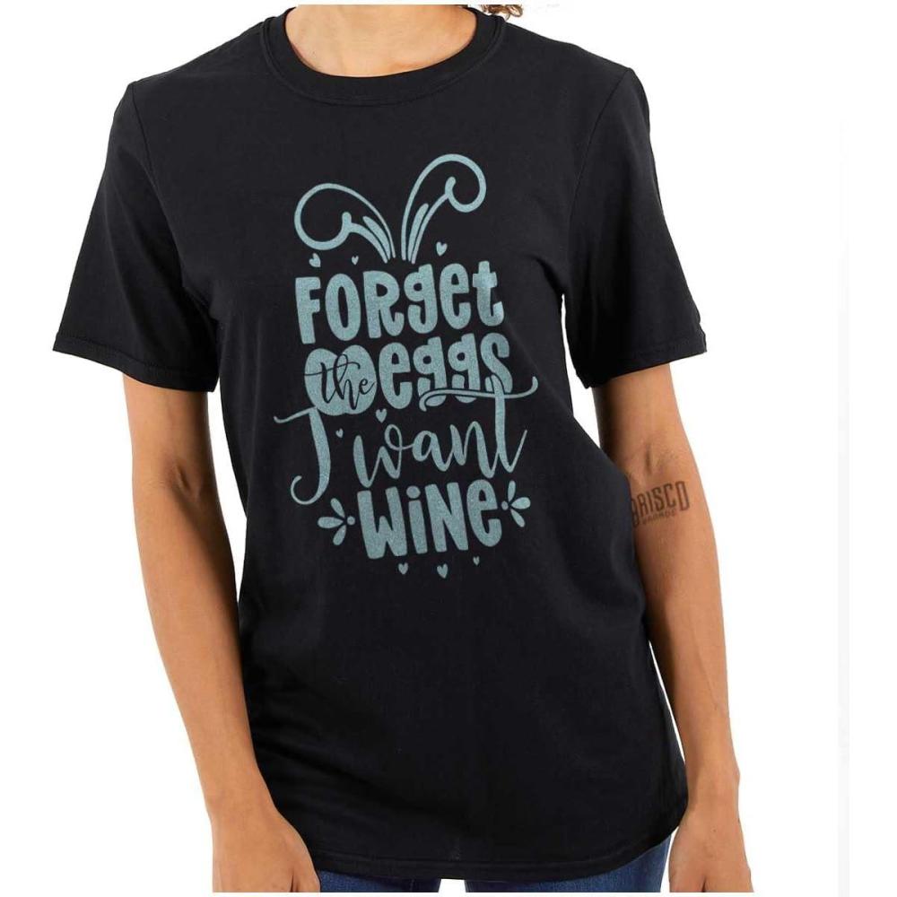 imageBrisco Brands Easter Forget The Eggs I Want Wine Womens Graphic T Shirt TeesBlack